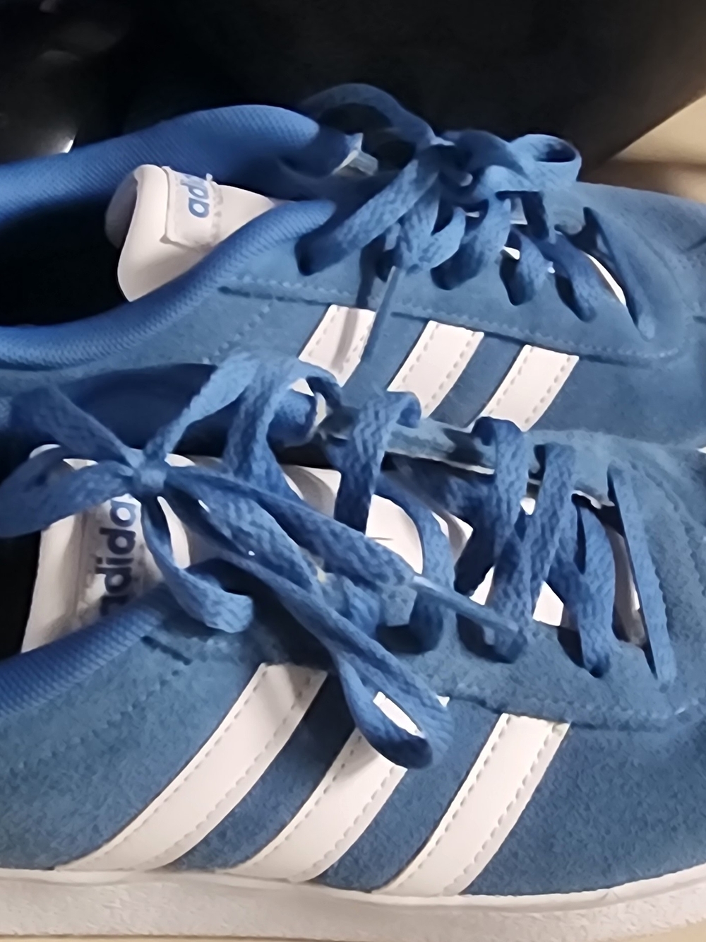 adidas Blue Suede Trainers with White Three Stripes
